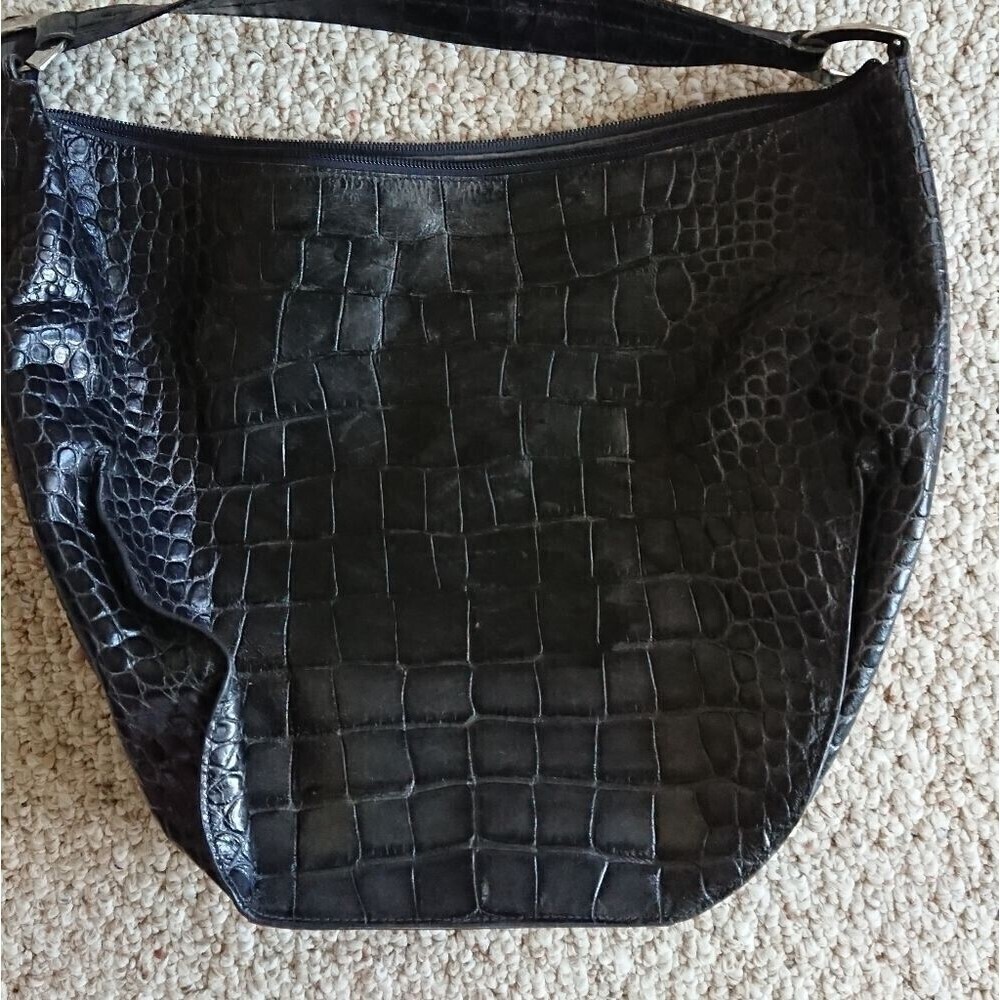 FURLA croc Embossed Leather Bag in black